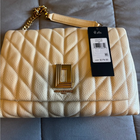 Karl Lagerfeld Handbags - Karl Lagerfeld Quilted Cream Gold Shoulder Bag